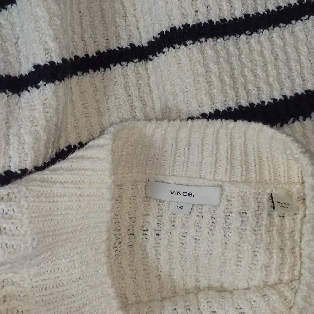 Vince Ribbed White Crewneck Sweater Size Large